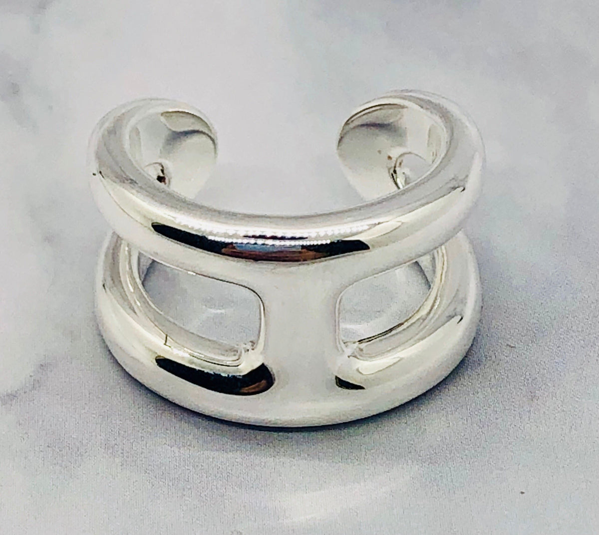 HERMES Silver Tone Ring Size 7 M - Pre owned