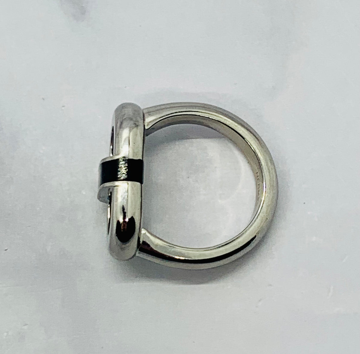 HERMES Maillon Black Steel Unisex Ring - Size 8 Preowned