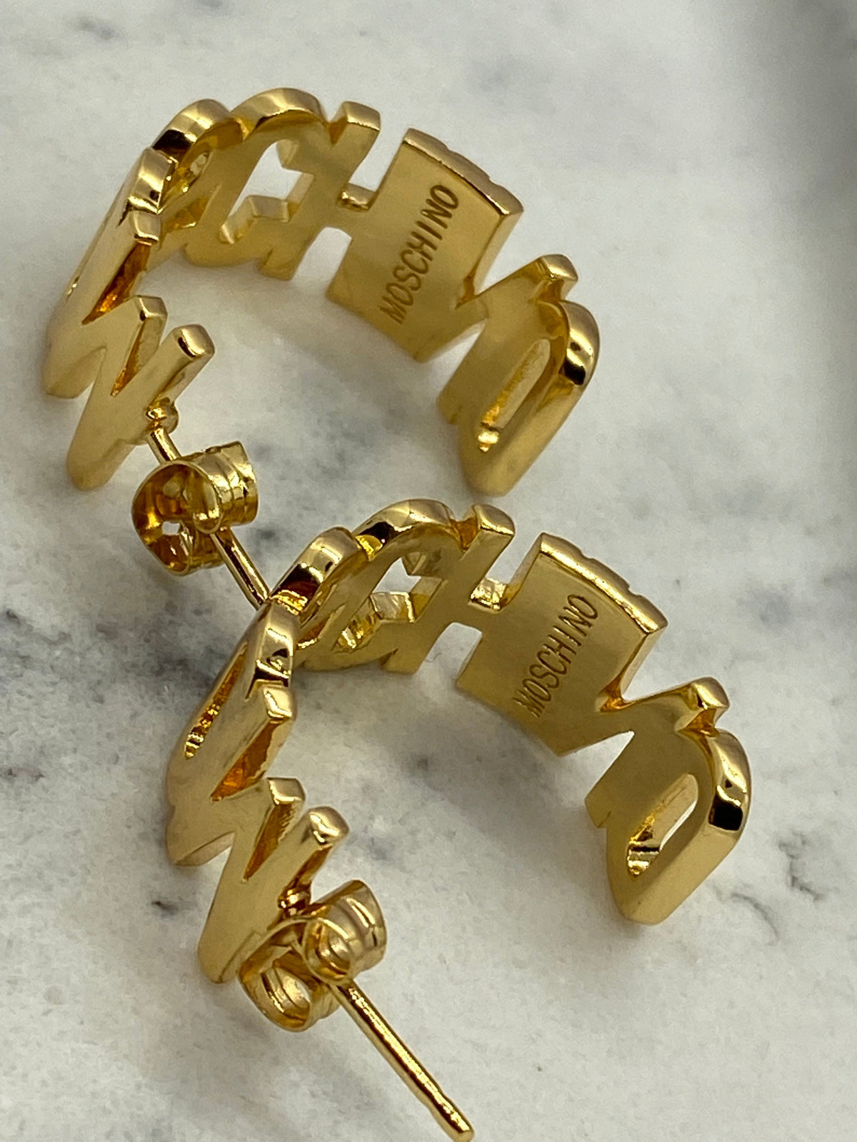 MOSCHINO Gold Tone Monogram Hoop Earrings - Pre owned