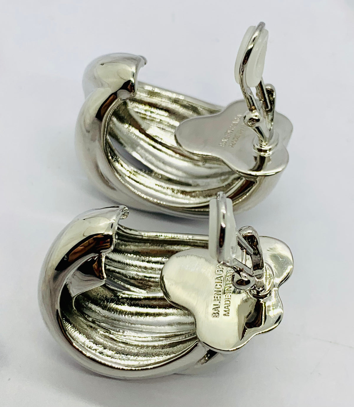 BALENCIAGA Silver Statement Clip On Earrings - Pre owned