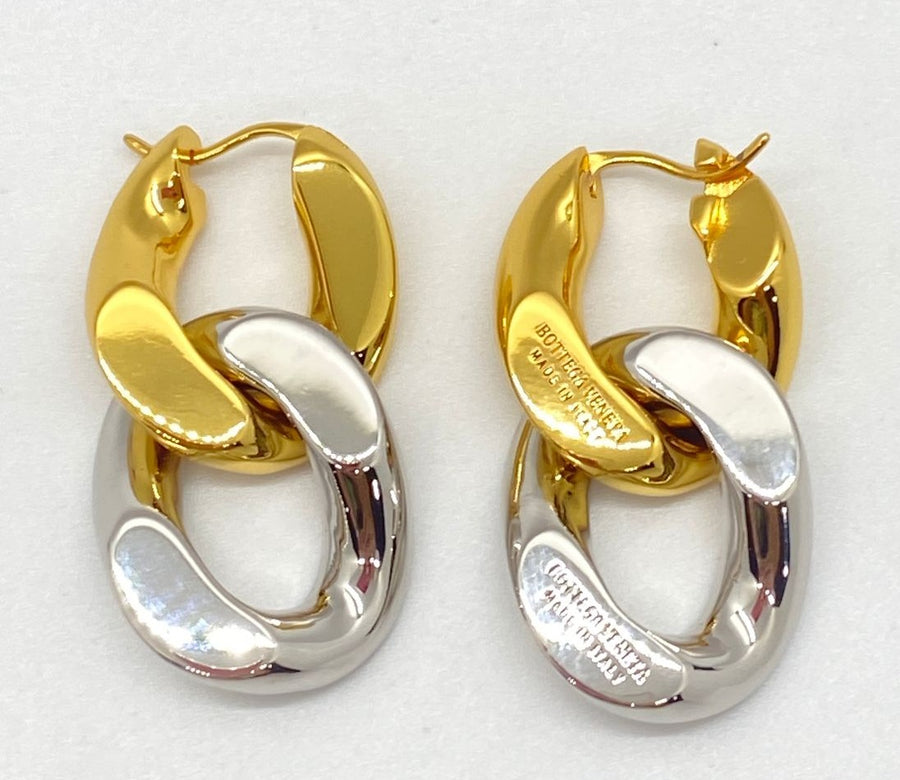 BOTTEGA VENETA Silver & Gold Tone Link Earrings - Pre owned