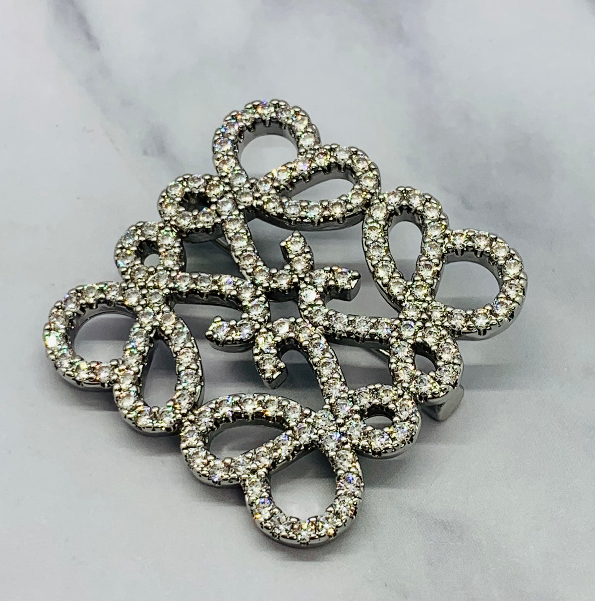 LOEWE Monogram Silver Tone Rhinestone Brooch Pin - Pre owned