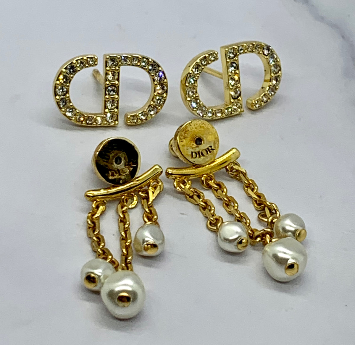 CHRISTIAN DIOR CD Rhinestone Pendant Earrings - Pre owned