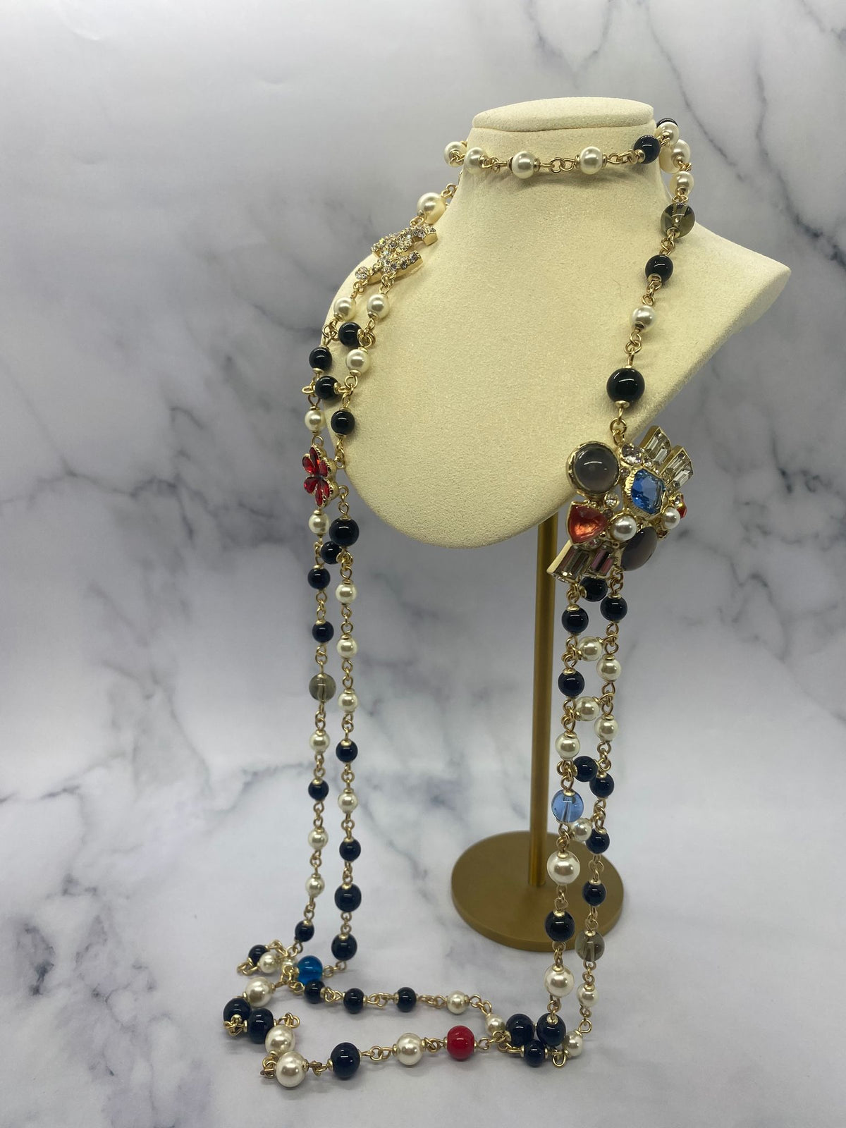 CHANEL CC Flower Rhinestone Layered Necklace - USED