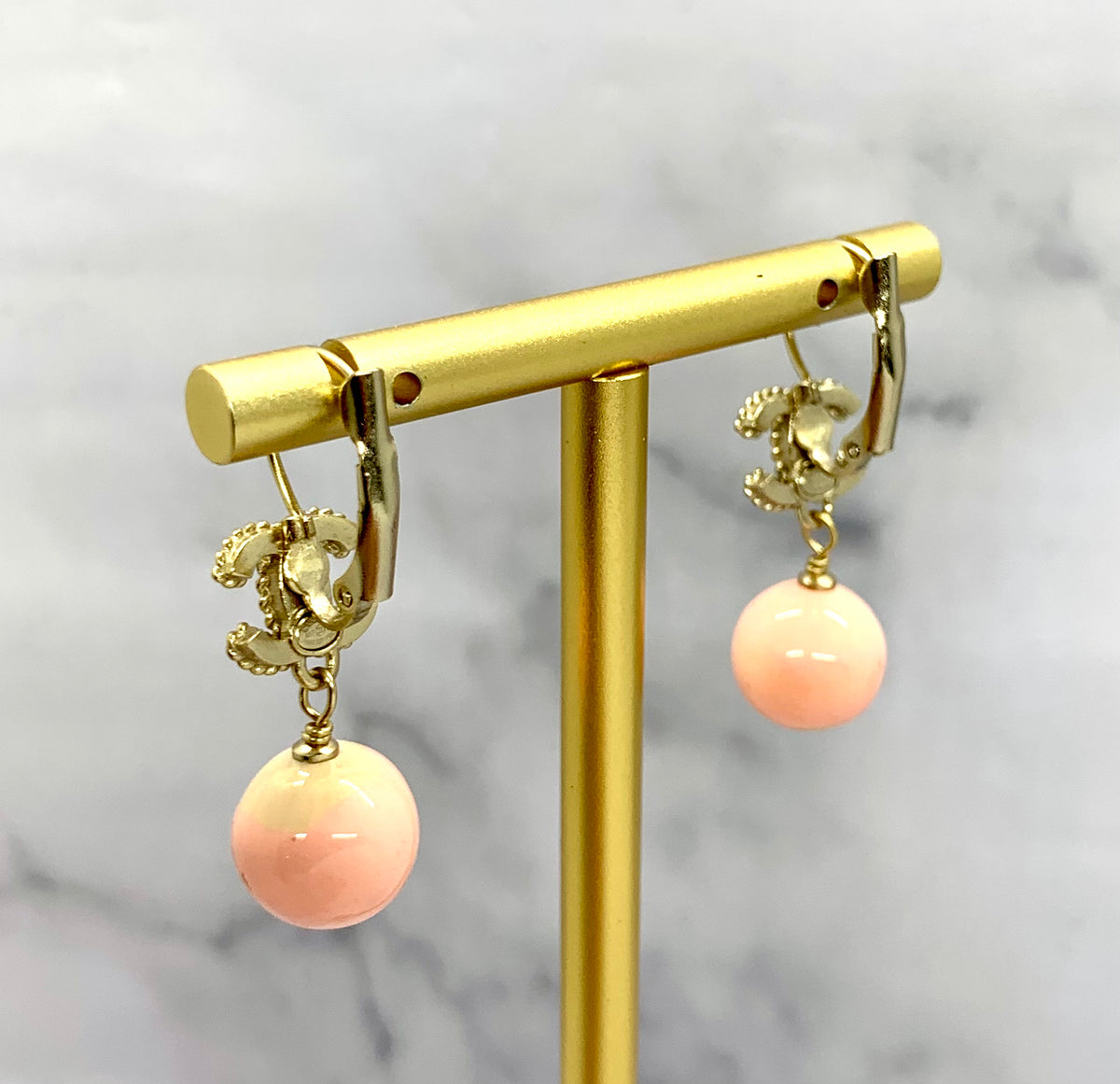 CHANEL CC Pink Pendant Earrings - USED