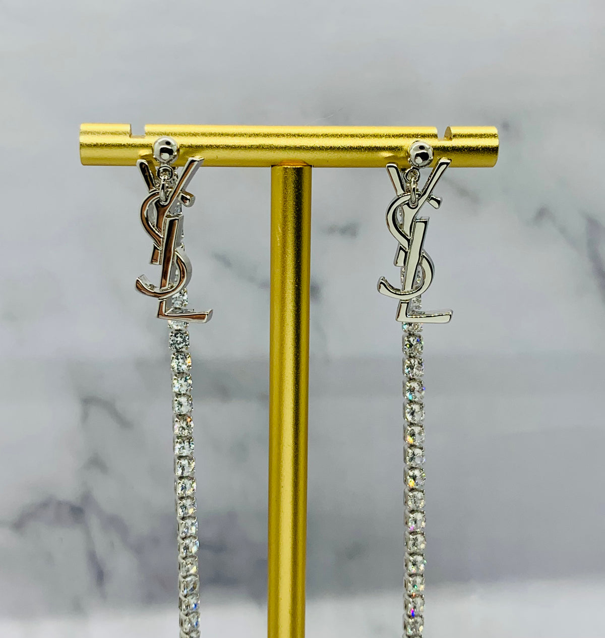 YSL YVES SAINT LAURENT Rhinestone Pendant Earrings - Pre owned