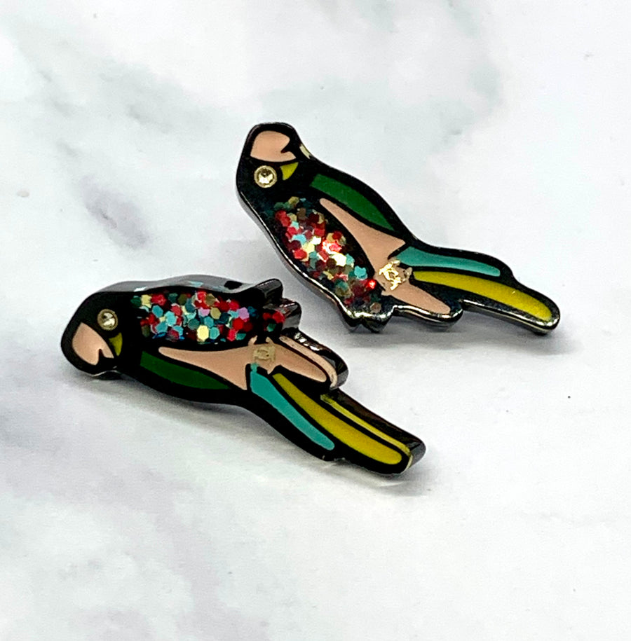 CHANEL CC 2017 Enamel Parrot Earrings - Pre owned