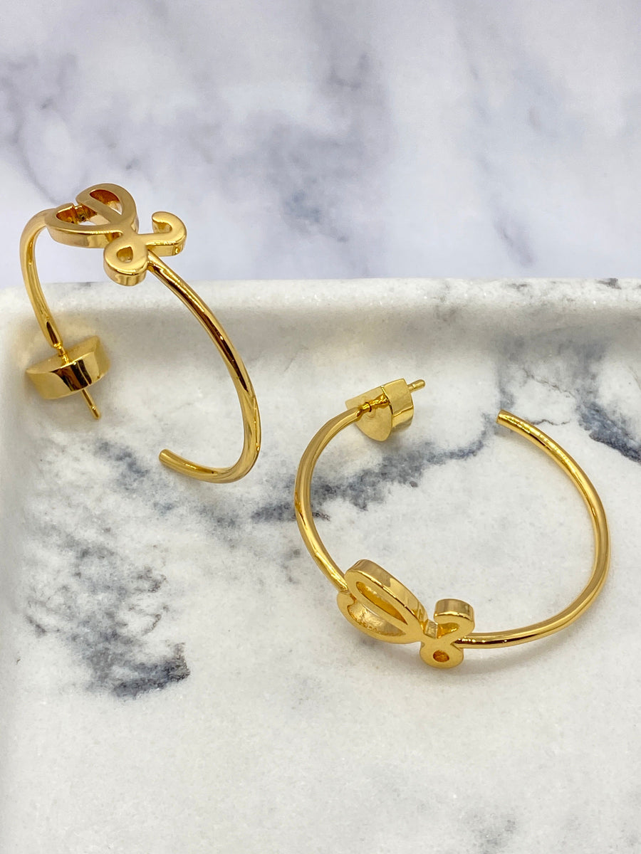 LOEWE L Gold Tone Hoop Earrings - Pre owned