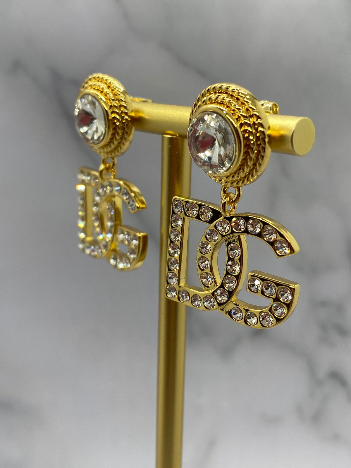 DOLCE & GABBANA Gold Tone Rhinestone Earrings - Pre owned