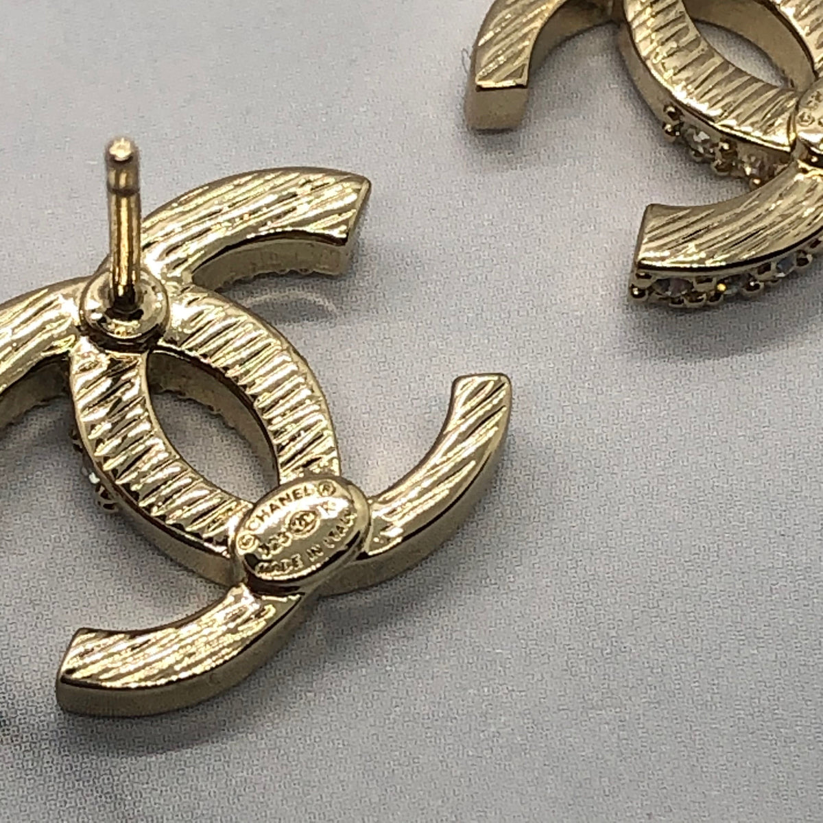 CHANEL CC Gold Tone Rhinestone Earrings - Pre owned
