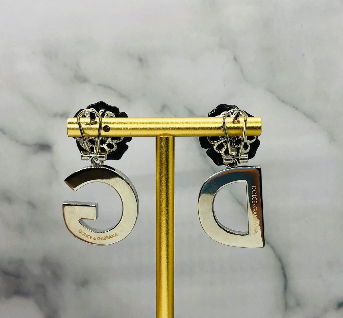DOLCE & GABBANA Black Rose Rhinestone Earrings - Pre owned