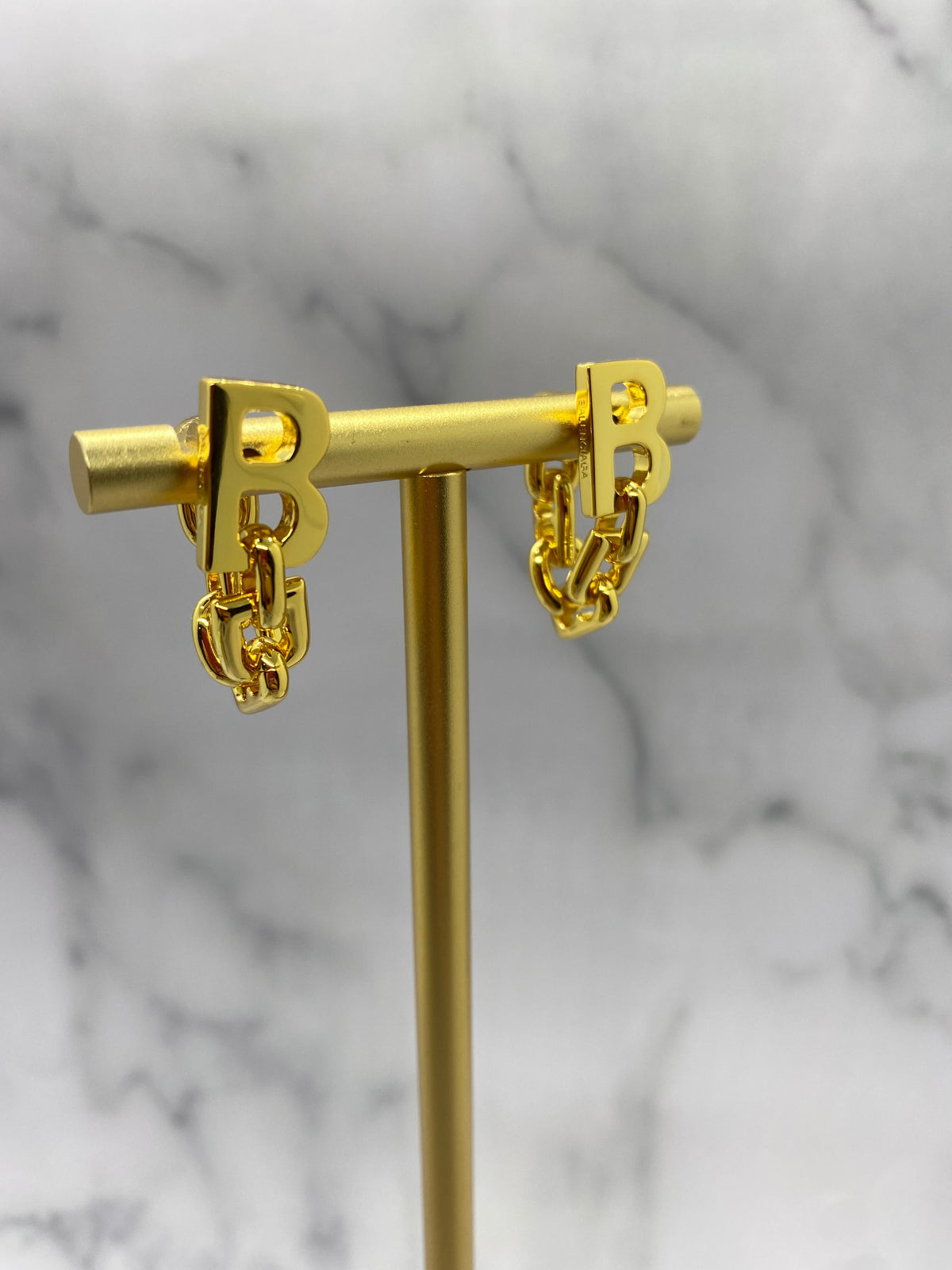 BALENCIAGA B Gold Tone Chain Earrings - Pre owned