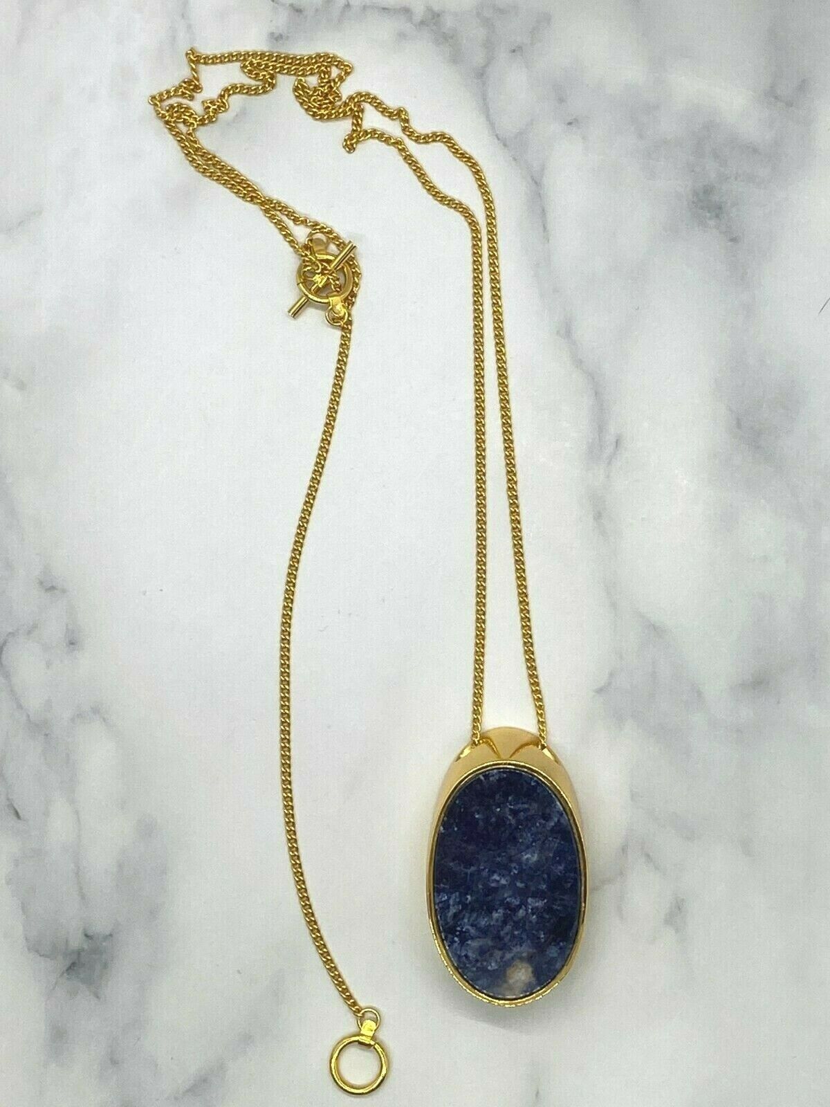 CELINE Gold Tone Lapis Lazuli Pendant Necklace - Pre owned