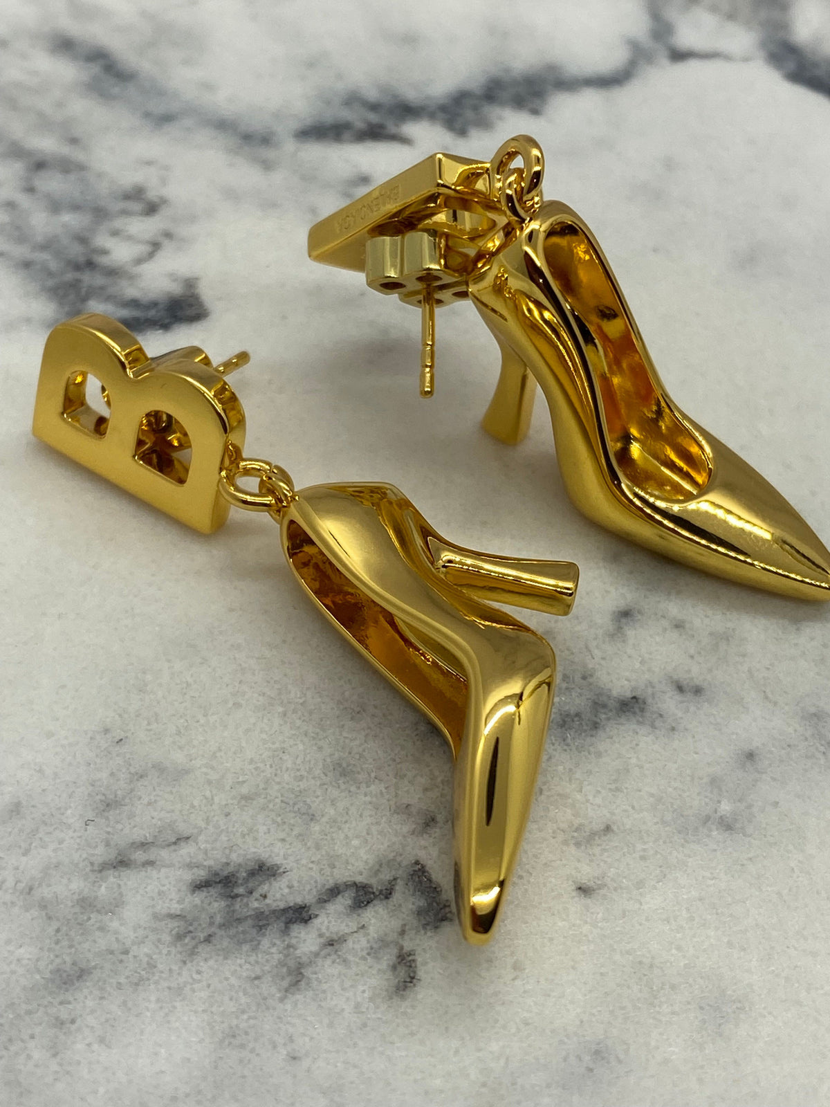 BALENCIAGA Gold Tone High Heel Shoe Earrings - Pre owned