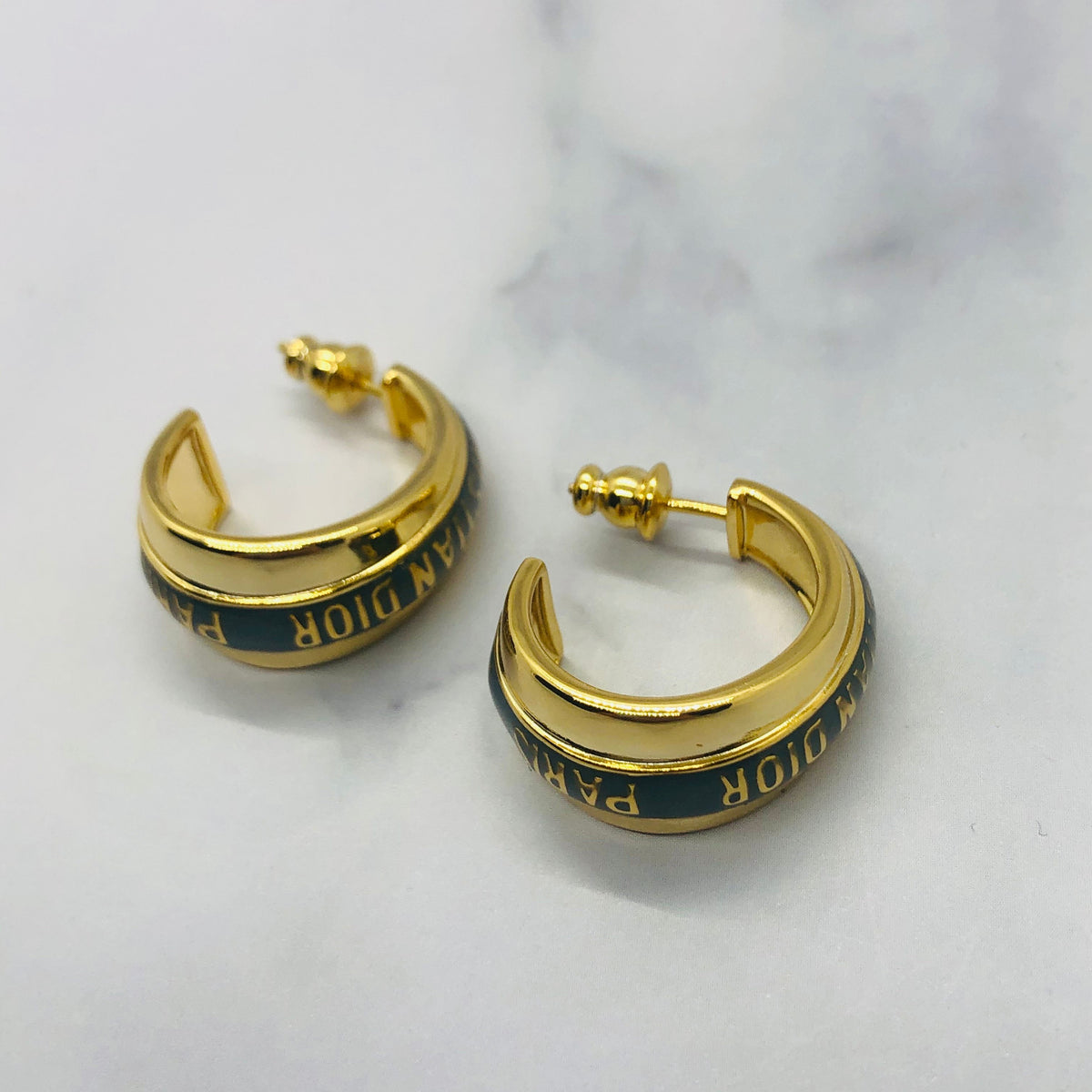 CHRISTIAN DIOR Monogram Grey Stripe Hoop Earrings - Pre owned