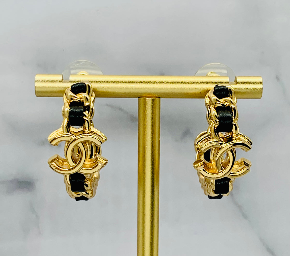 CHANEL CC Leather Trim Hoop Earrings - Pre owned