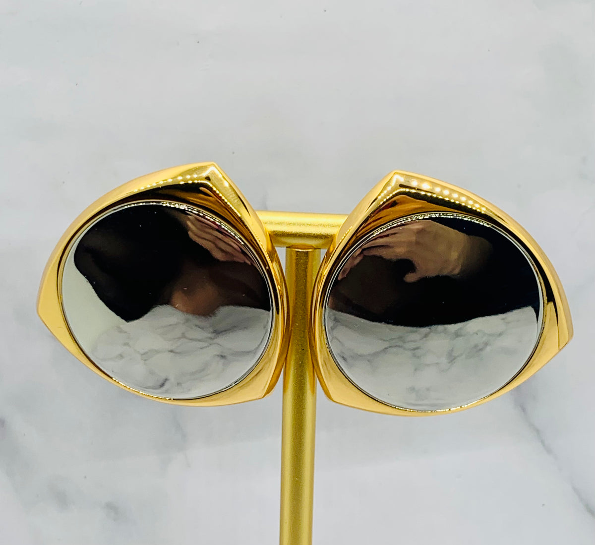 YSL YVES SAINT LAURENT Metal Shield Clip On Earrings - Pre owned
