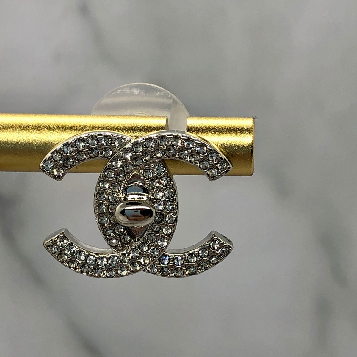 CHANEL CC Silver Tone Rhinestone Earrings - Pre owned