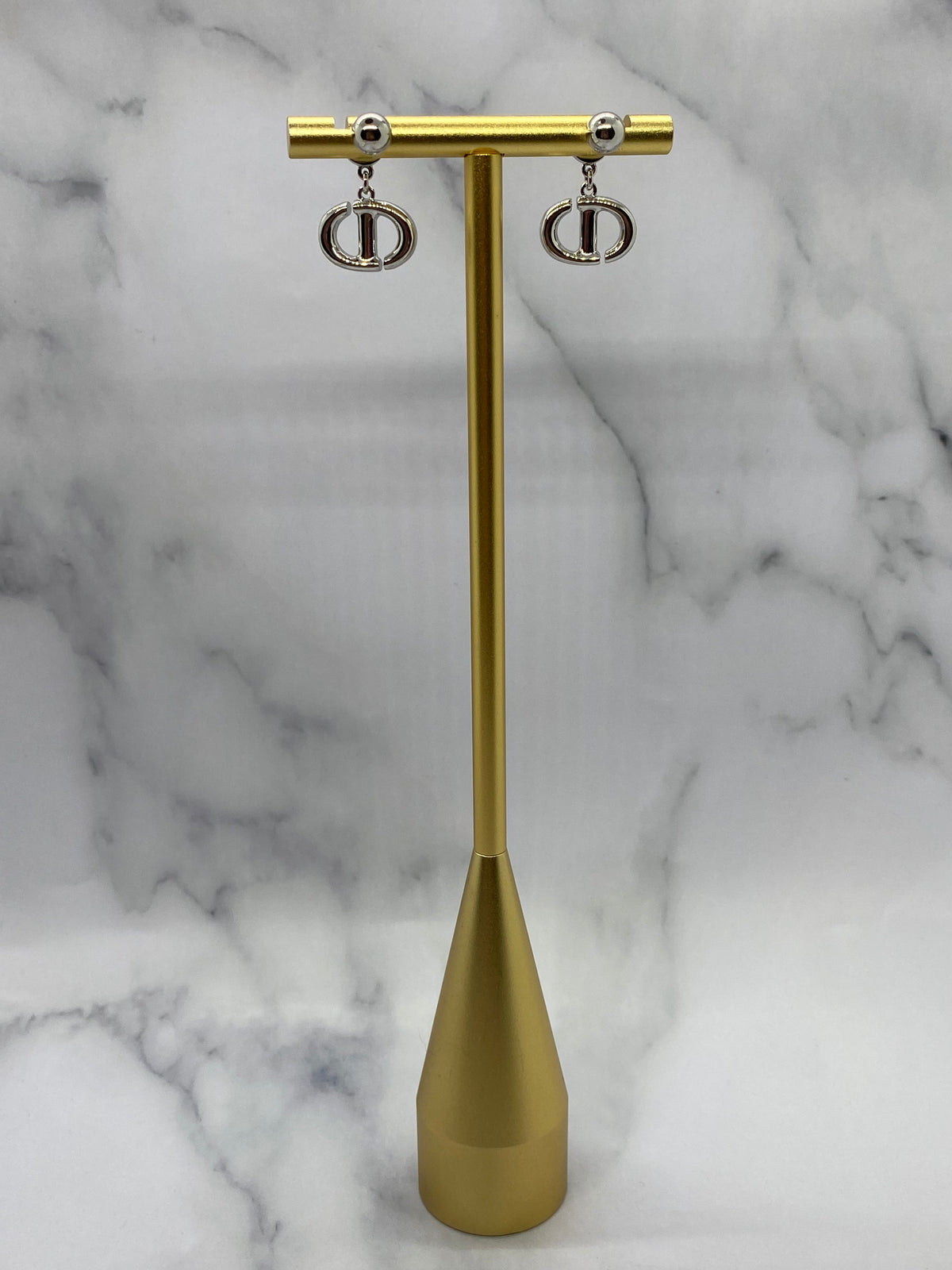 CHRISTIAN DIOR CD Silver Tone Monogram Earrings - Pre owned