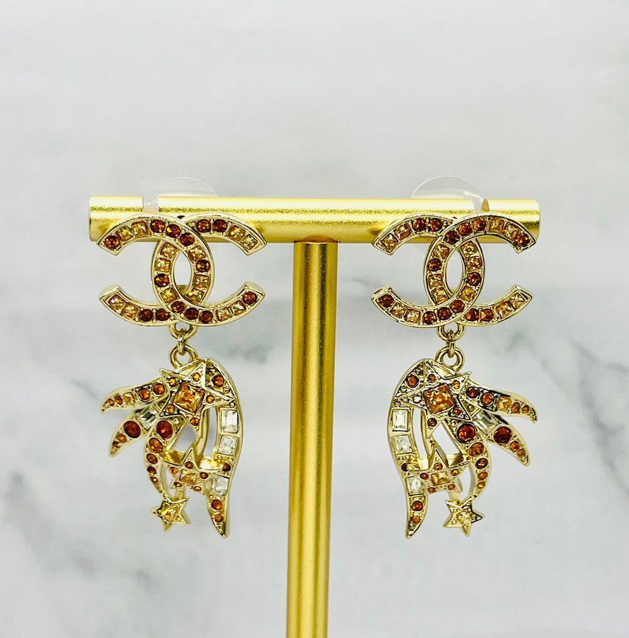 CHANEL CC Star Rhinestone Pendant Earrings - Pre owned