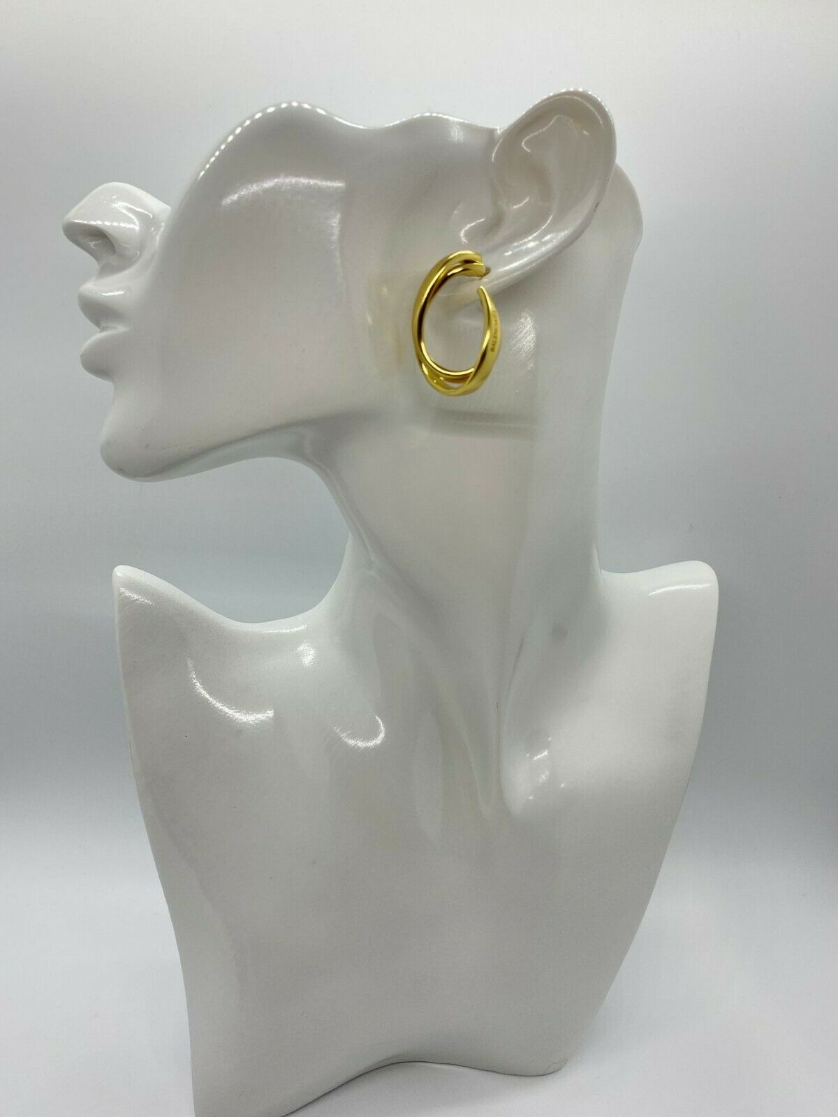 BALENCIAGA BB Gold Tone Noodle Hoop Earrings - Pre owned