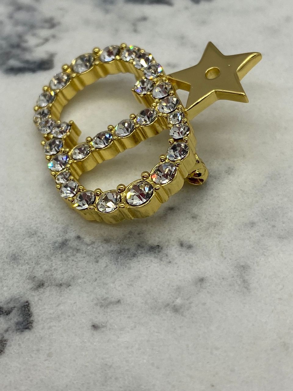 CHRISTIAN DIOR CD Gold Tone Rhinestone Brooch Pin - Pre owned