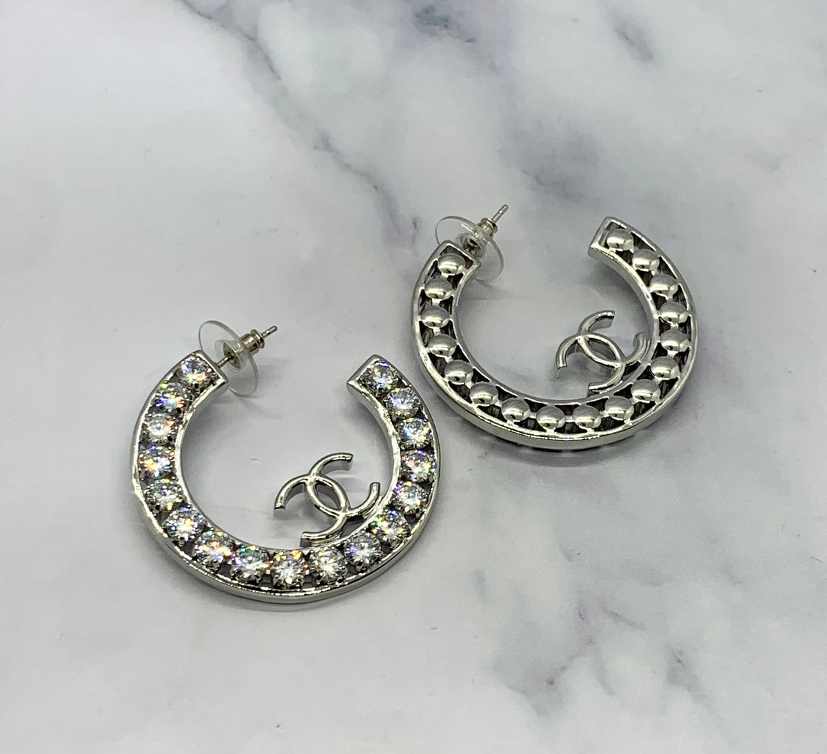 CHANEL CC Rhinestone Hoop Earrings - USED