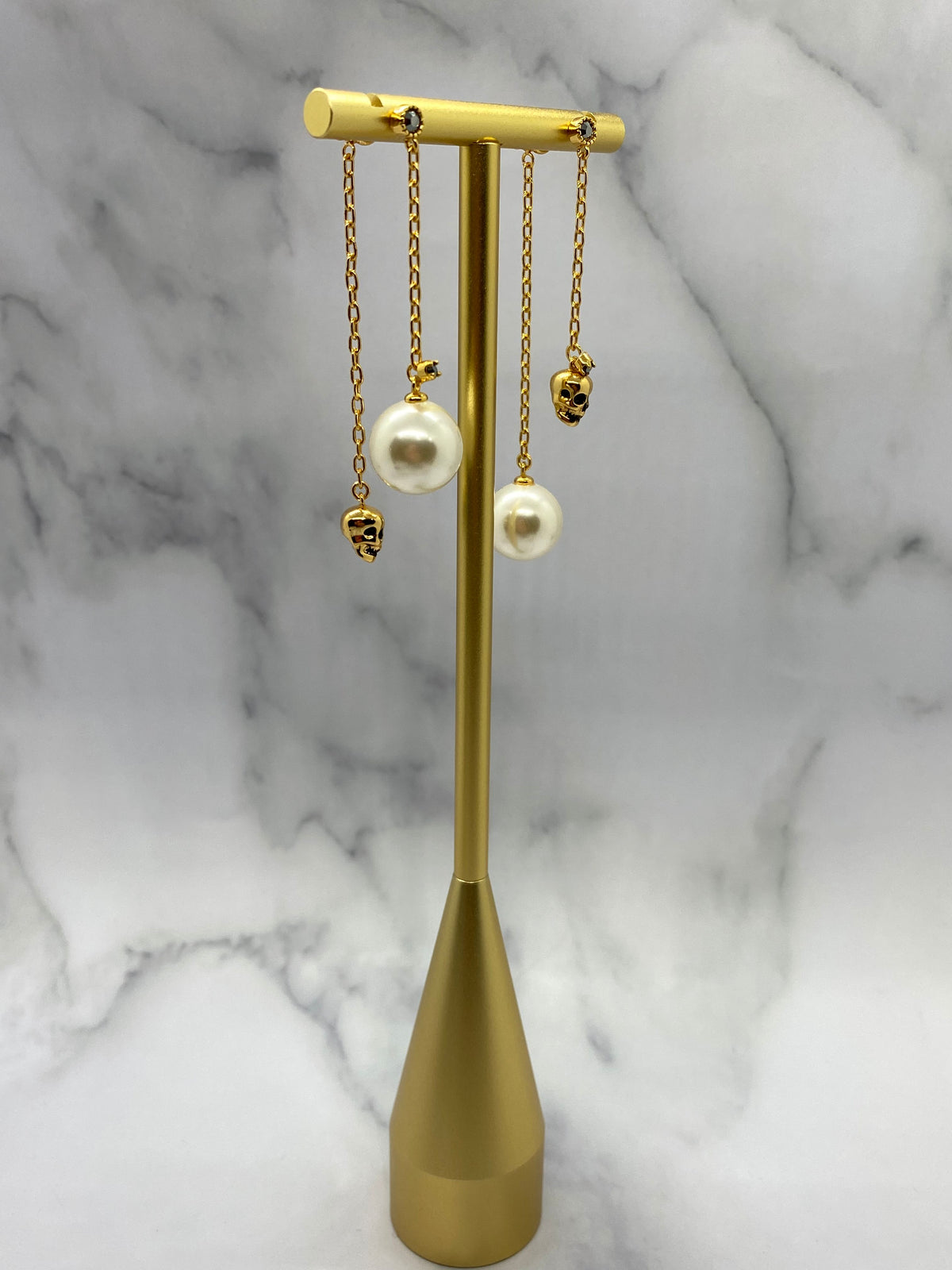 ALEXANDER McQUEEN Gold Tone Pearl Skull Earrings - Pre owned