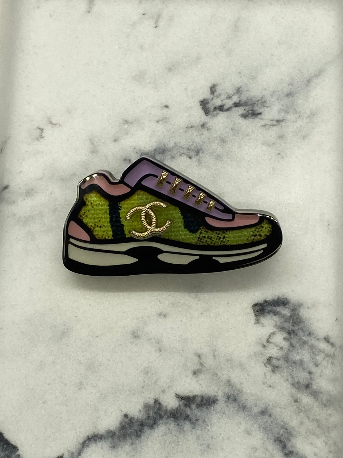 CHANEL CC Enamel Sneaker Brooch - USED