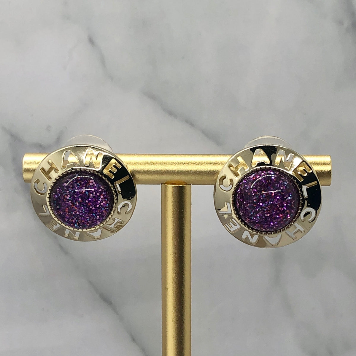 CHANEL CC Purple Monogram Earrings - Pre owned