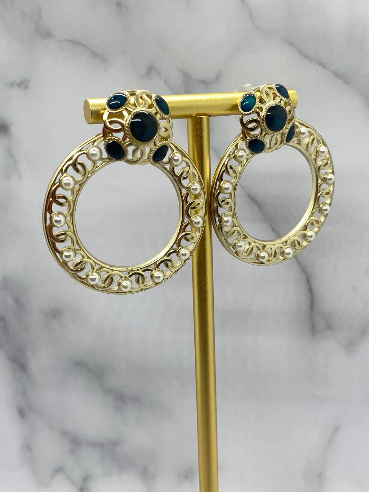 CHANEL CC Monogram Hoop Earrings - Pre owned