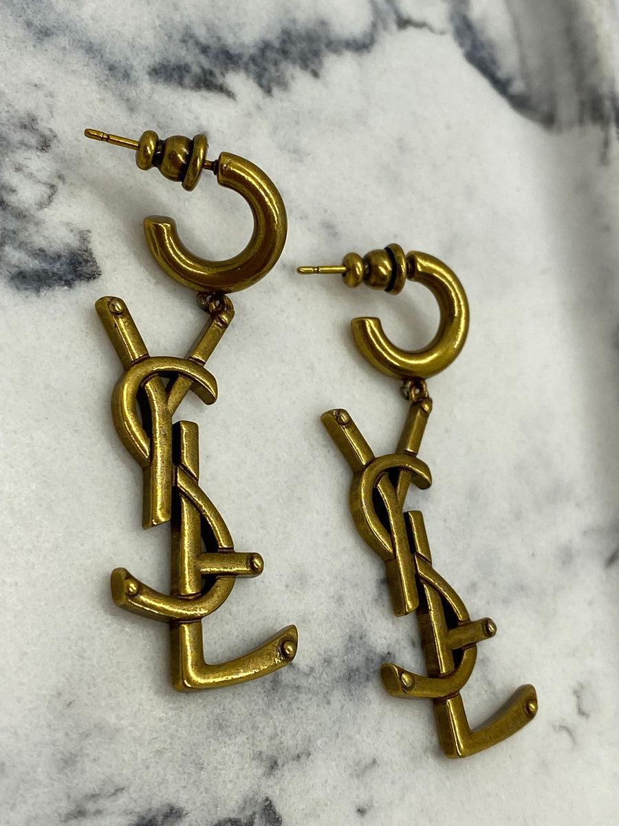 YSL YVES SAINT LAURENT Brass Pendant Earrings - Pre owned