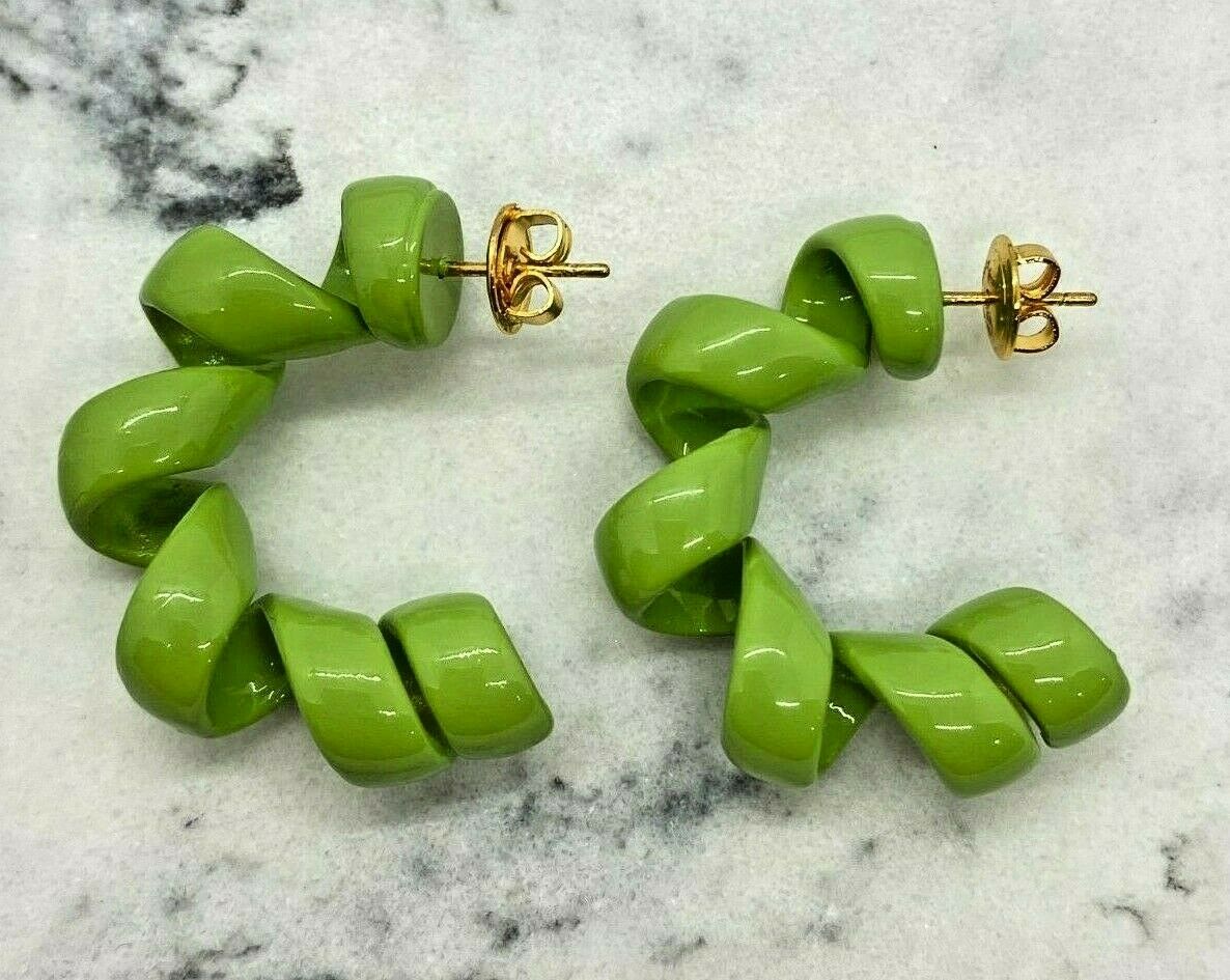BOTTEGA VENETA Gold & Green Enamel Spiral Hoop Earrings - Pre owned