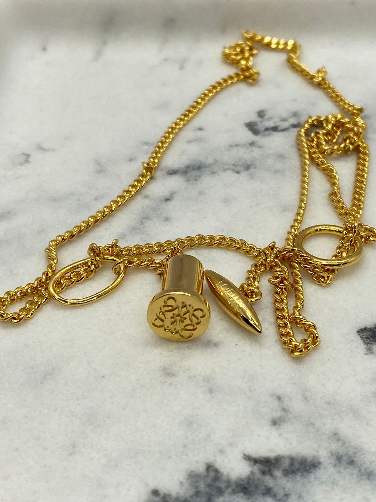 LOEWE Gold Tone Signature Stamp Pendant Necklace - Pre owned