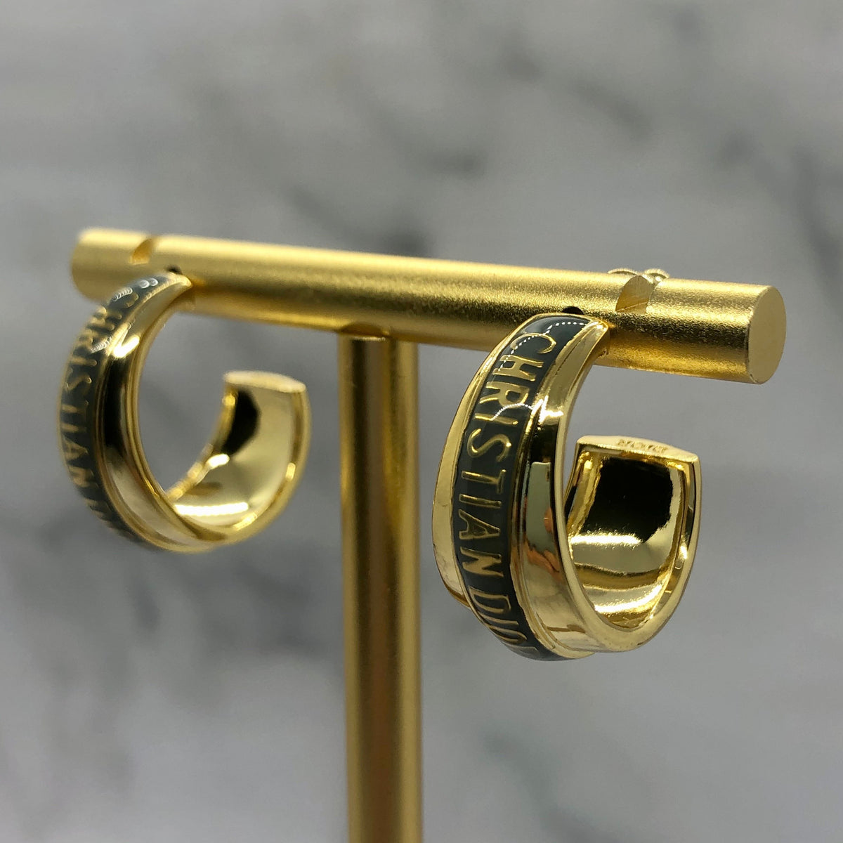CHRISTIAN DIOR Monogram Grey Stripe Hoop Earrings - Pre owned