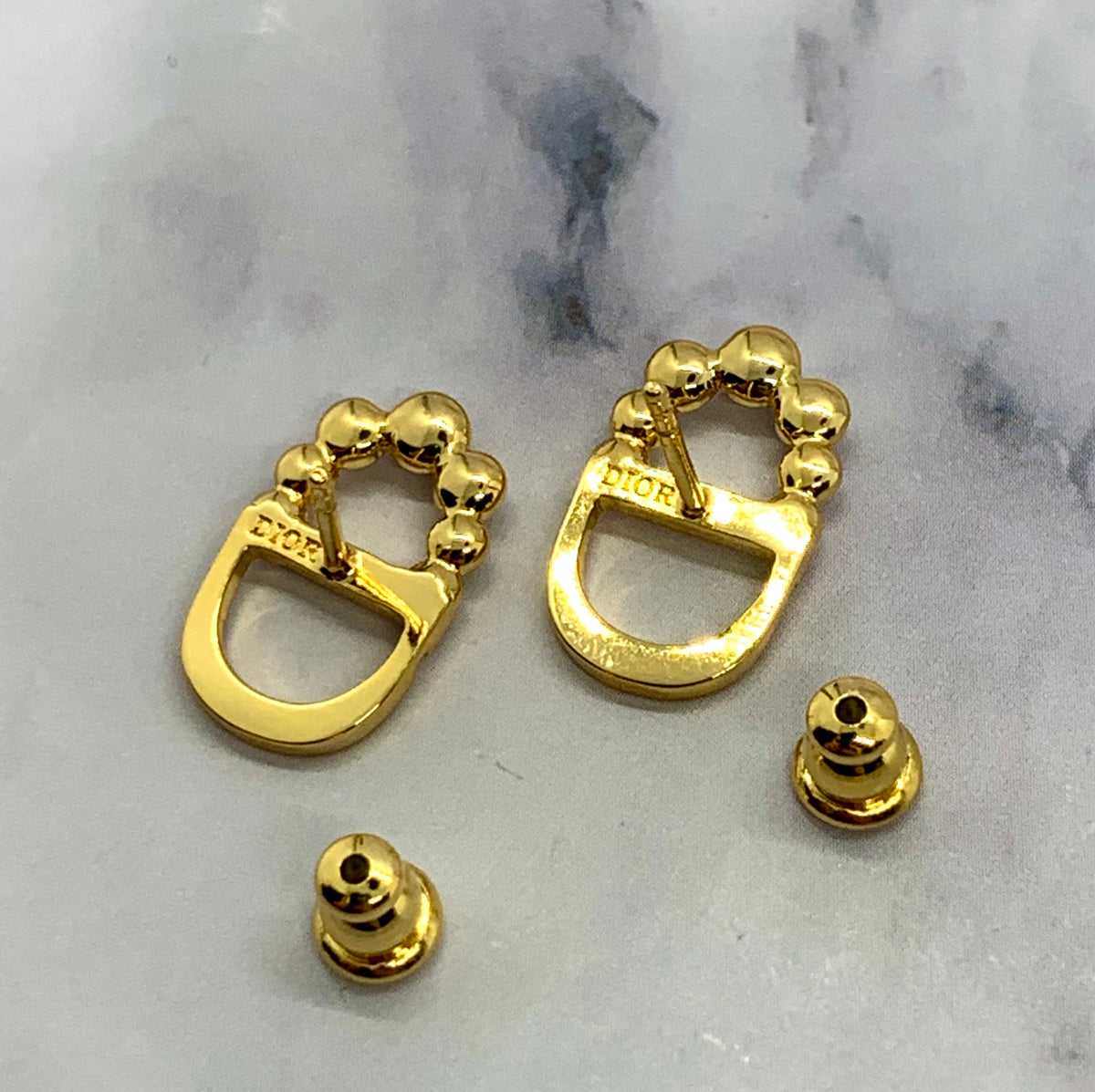 CHRISTIAN DIOR CD Pearl Trim Stud Earrings - Pre owned