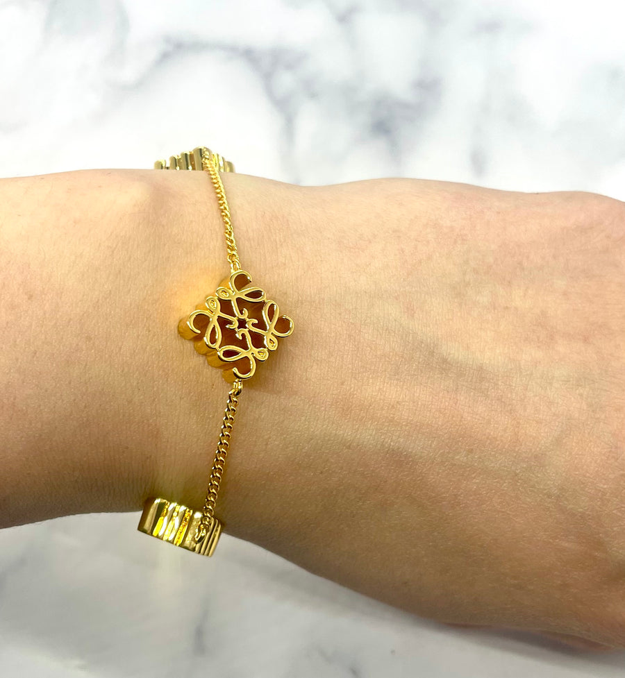 LOEWE Gold Tone Monogram Bracelet - Pre owned