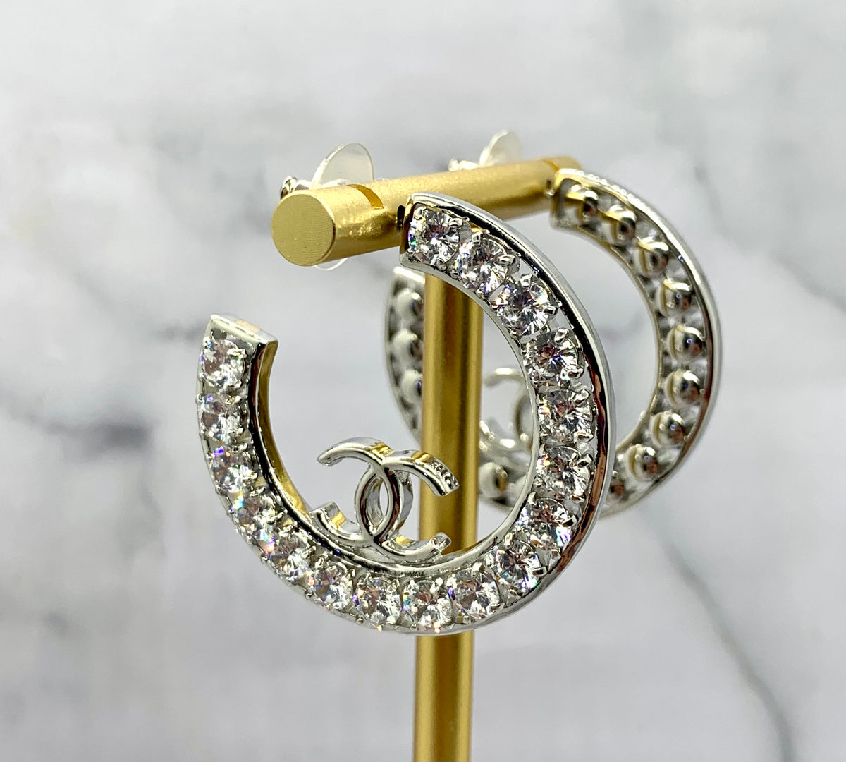 CHANEL CC Rhinestone Hoop Earrings - USED