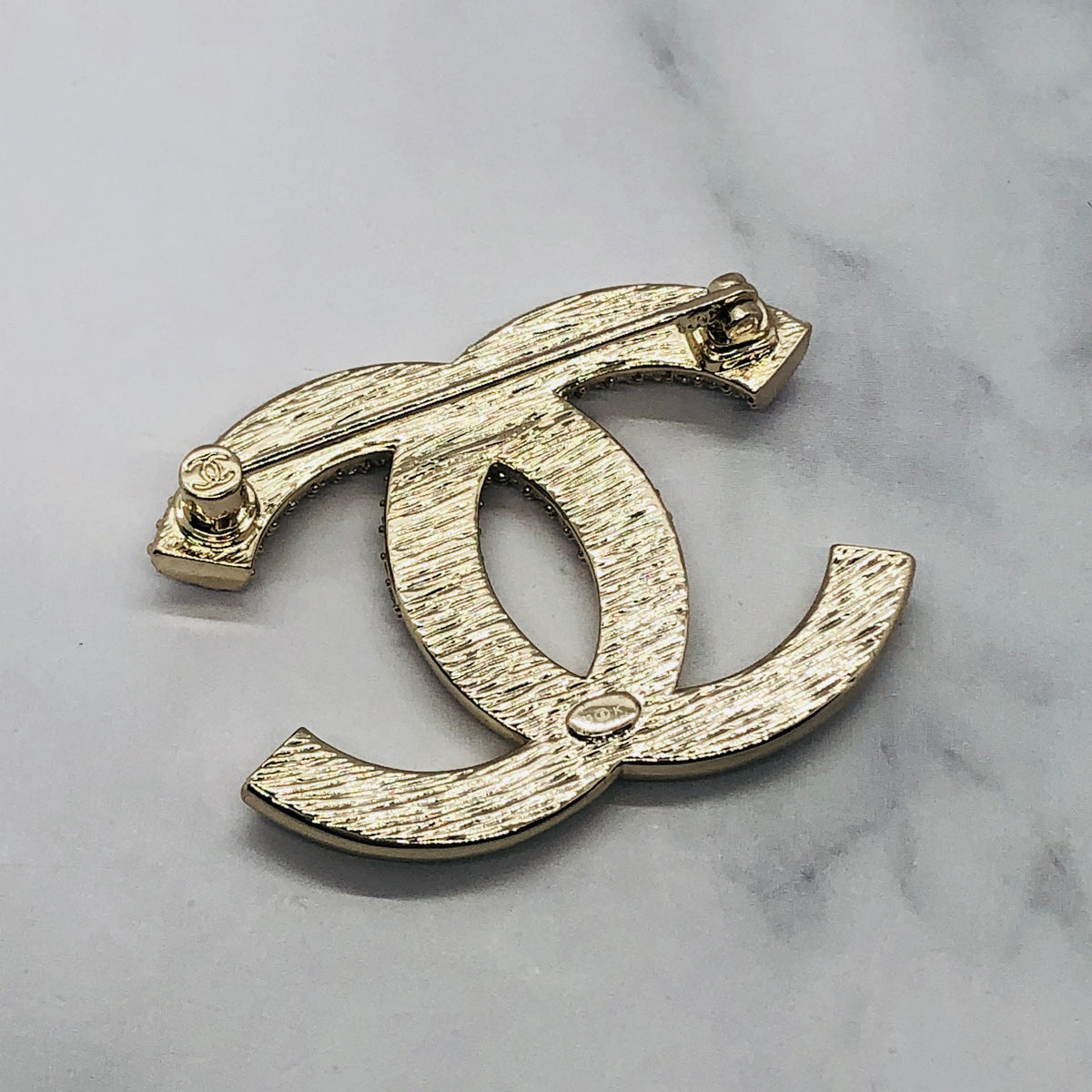 CHANEL CC Silver Tone Half Rhinestone Brooch Pin - Pre owned