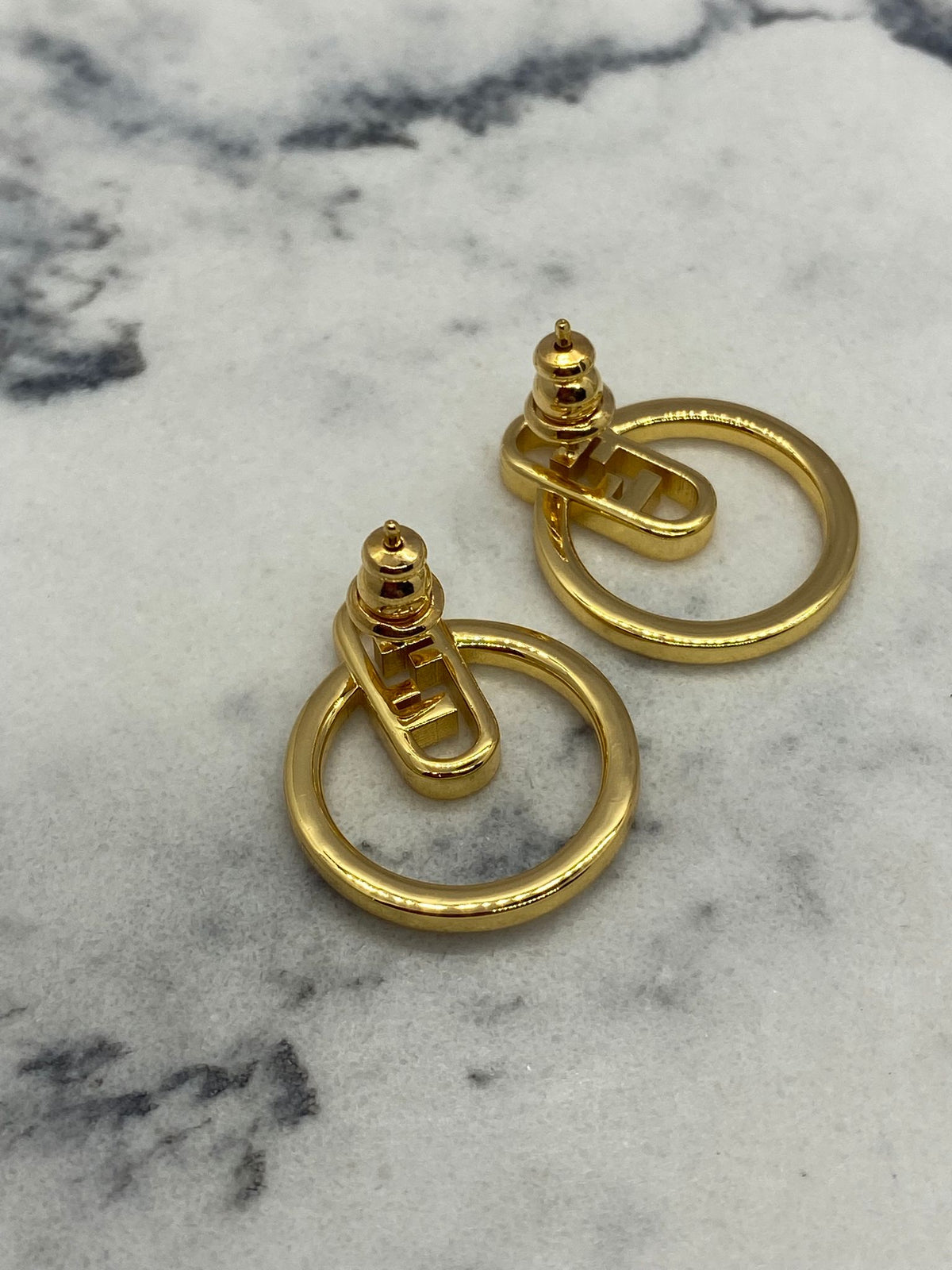 FENDI F Gold Tone Rhinestone Circle Earrings - Pre owned