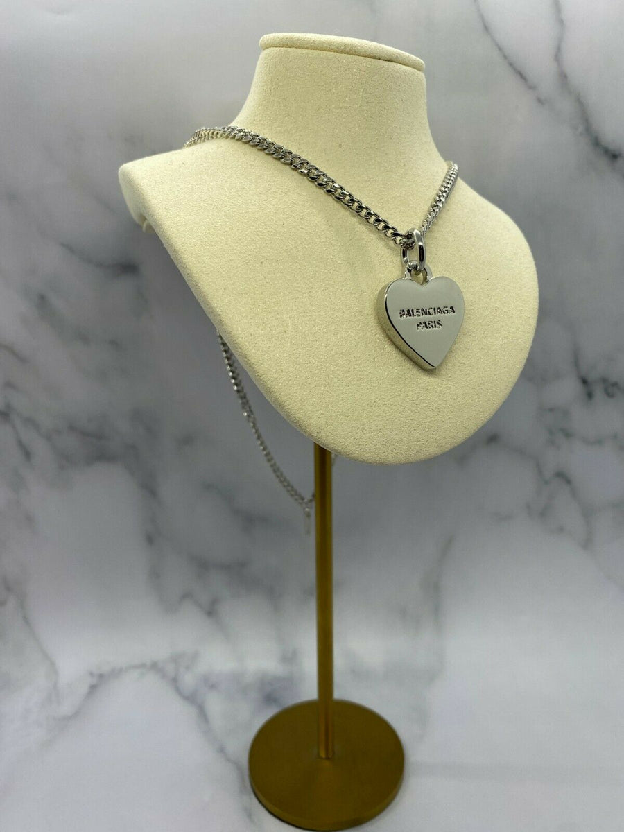 BALENCIAGA Paris Silver Tone Heart Necklace - Pre owned