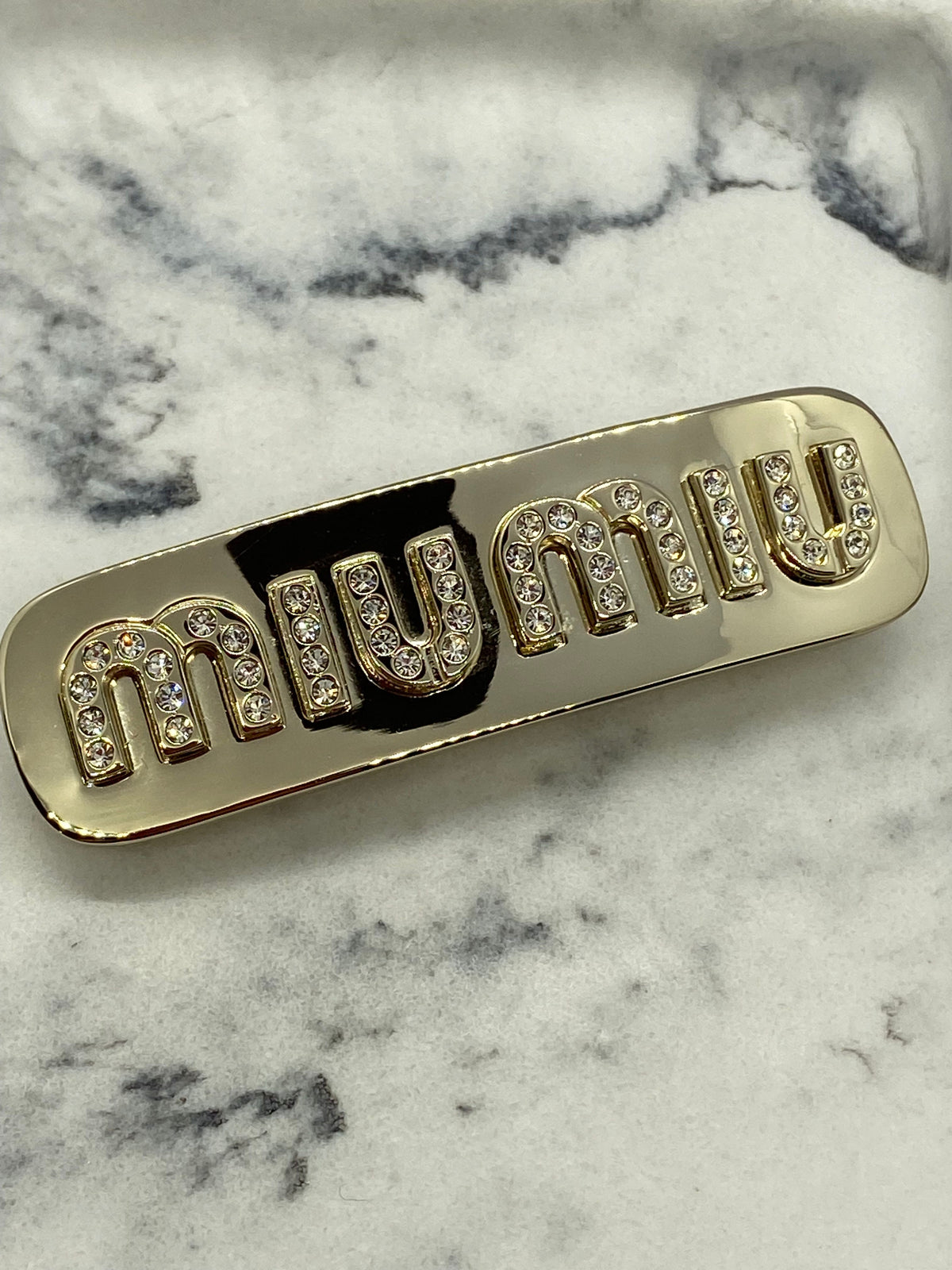 MIU MIU Pale Gold Tone Rhinestone Hair Clip Barrette - Pre owned