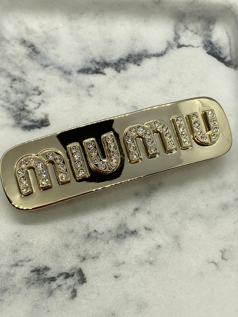 MIU MIU Pale Gold Tone Rhinestone Hair Clip Barrette - Pre owned