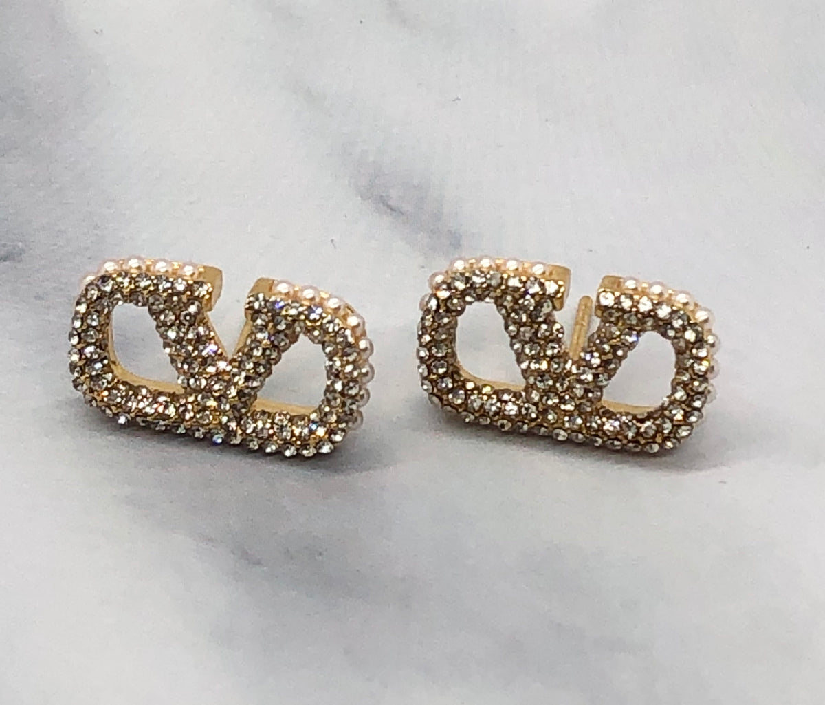 VALENTINO V Rhinestone Stud Earrings - Pre owned