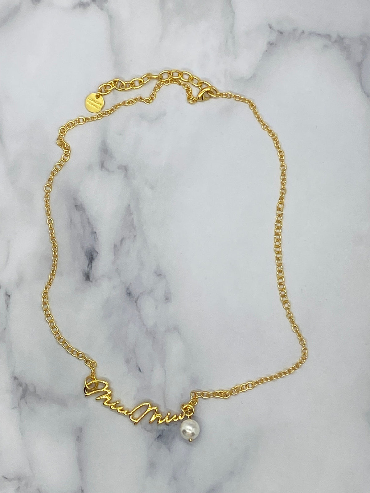 MIU MIU Gold Tone Signature Pearl Necklace - Pre owned