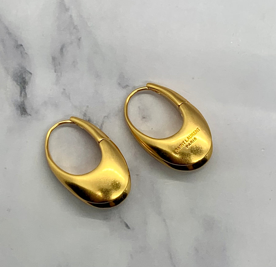 YSL YVES SAINT LAURENT Beveled Gold Hoop Earrings - Pre owned