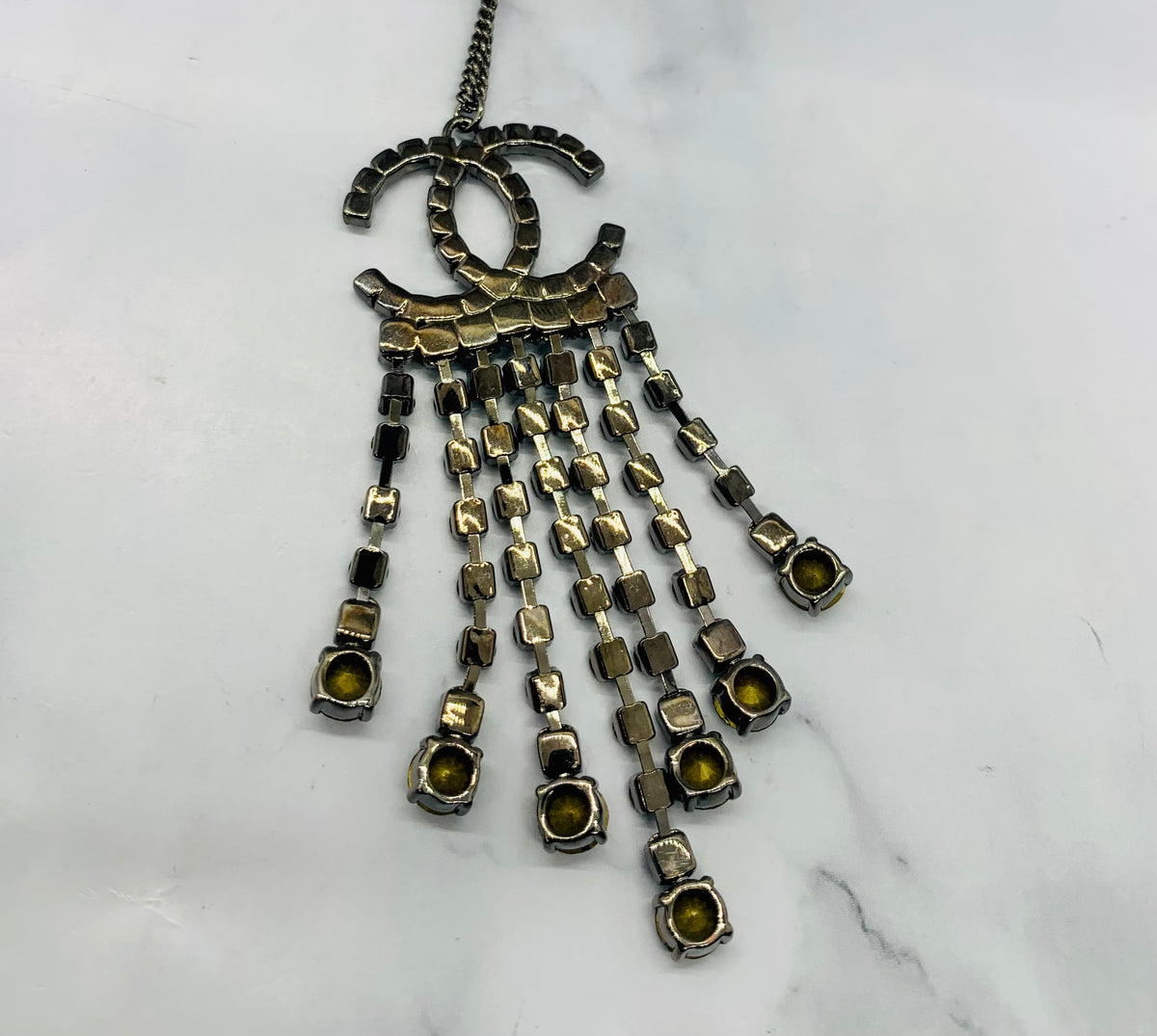 CHANEL CC Black Rhinestone Statement Necklace - USED