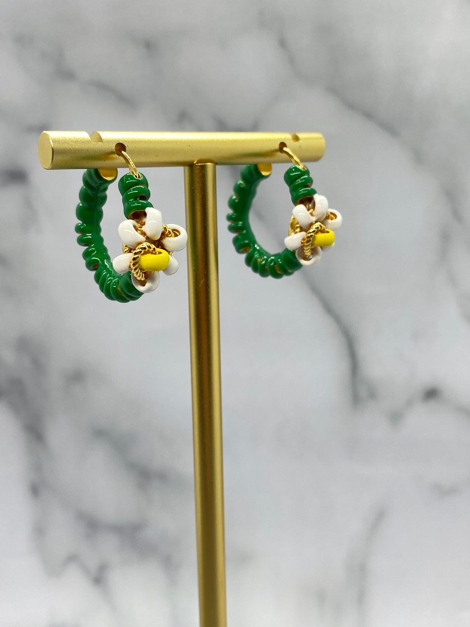 BOTTEGA VENETA Green Hoop Summer Earrings - Pre owned