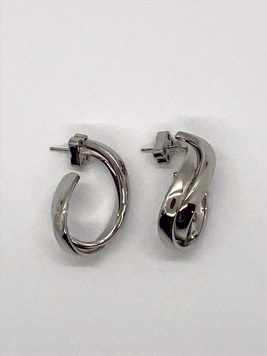 BALENCIAGA BB Silver Tone Noodle Hoop Earrings - Pre owned