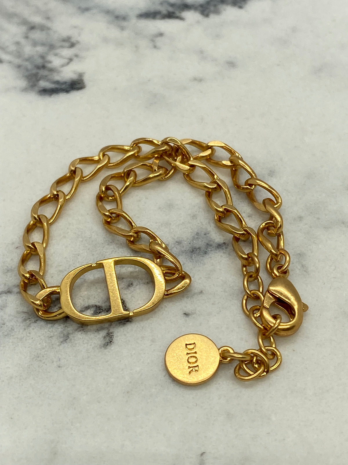 CHRISTIAN DIOR CD Gold Brass Tone Necklace Choker - USED